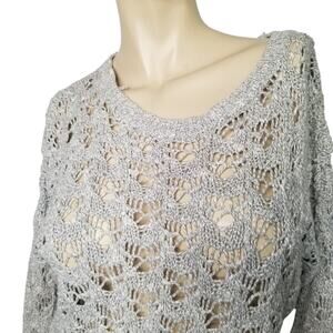 Y2K Hollister Gray Crochet Sweater Open Knit Long Sleeve Medium Indie Sleeze